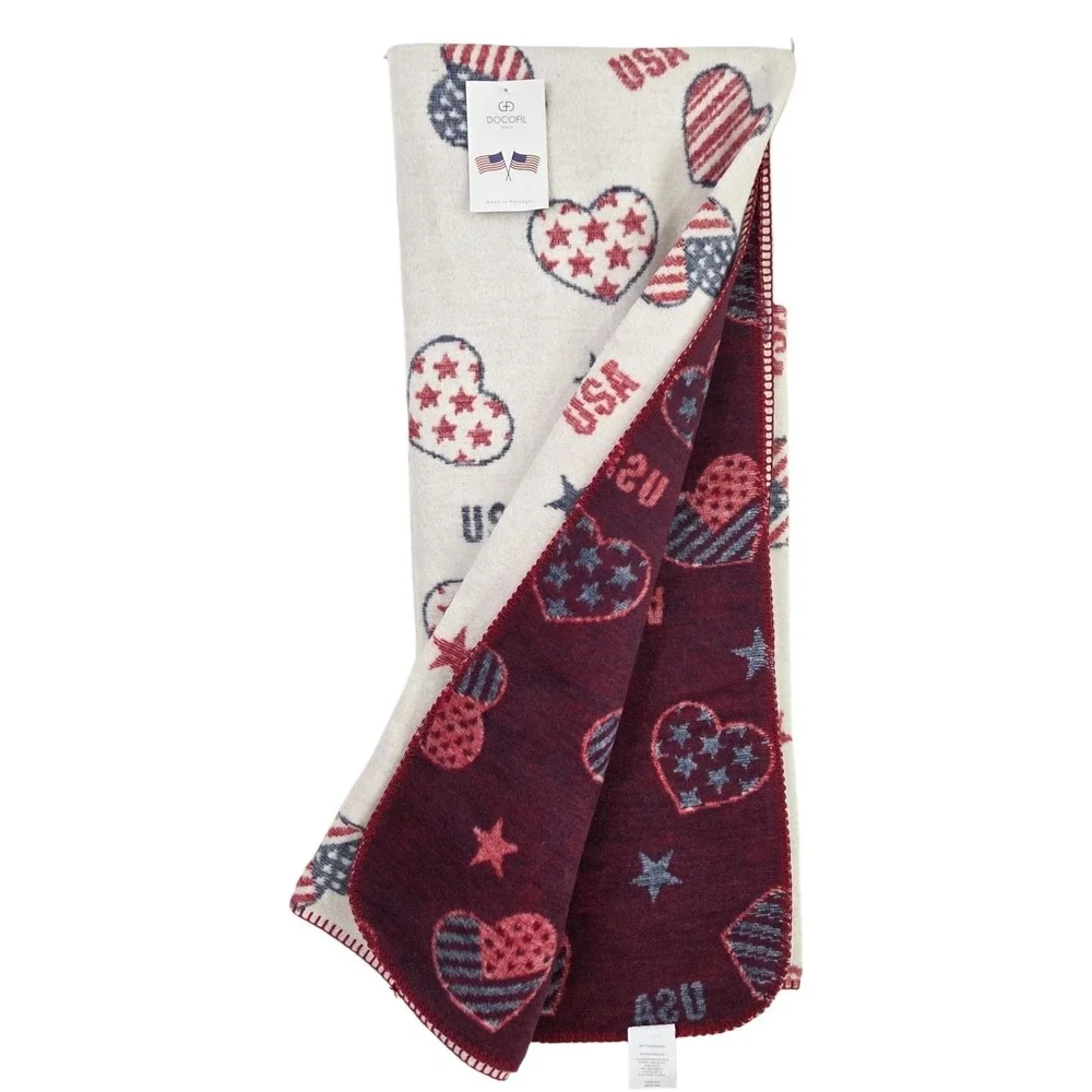 Docofil USA Hearts Patriotic Day Throw Blanket 51x67 July 4th Made in Portugal